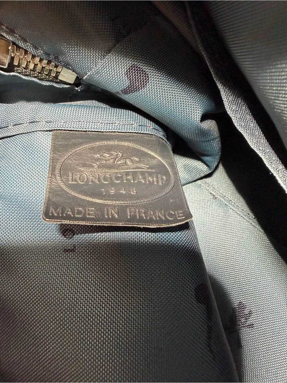 Longchamp Légende Black Gray Blue Croc-Embossed Leather Two Way Handbag